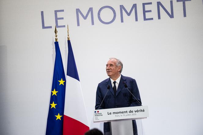 French Prime Minister François Bayrou presents the budget guidelines for 2026 in Paris, July 15, 2025.