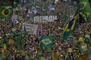 Supporters rally for former Brazilian president Jair Bolsonaro in São Paulo, Brazil, on September 7, 2025.