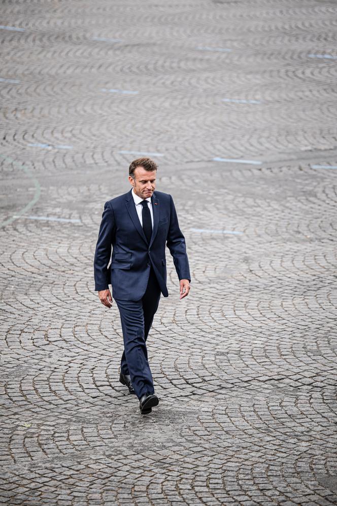 President Emmanuel Macron at the Bastille Day parade in Paris, July 14, 2025.