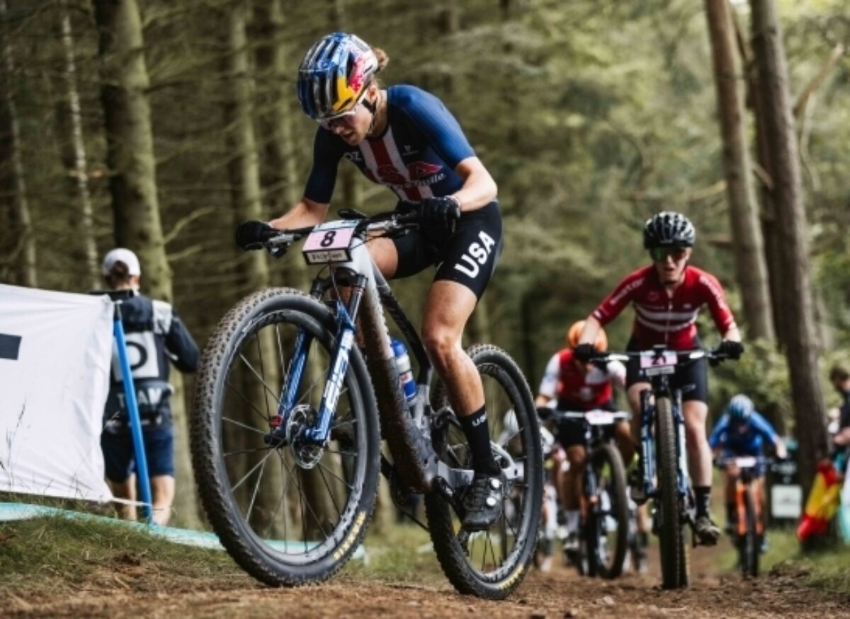 USA Cycling mountain biker participating in a race