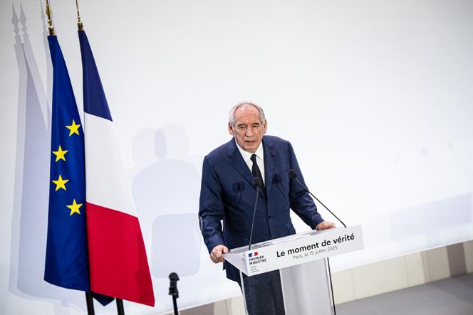 Prime Minister François Bayrou, at the presentation of the 2026 budget plan, in Paris, on July 15, 2025. 
