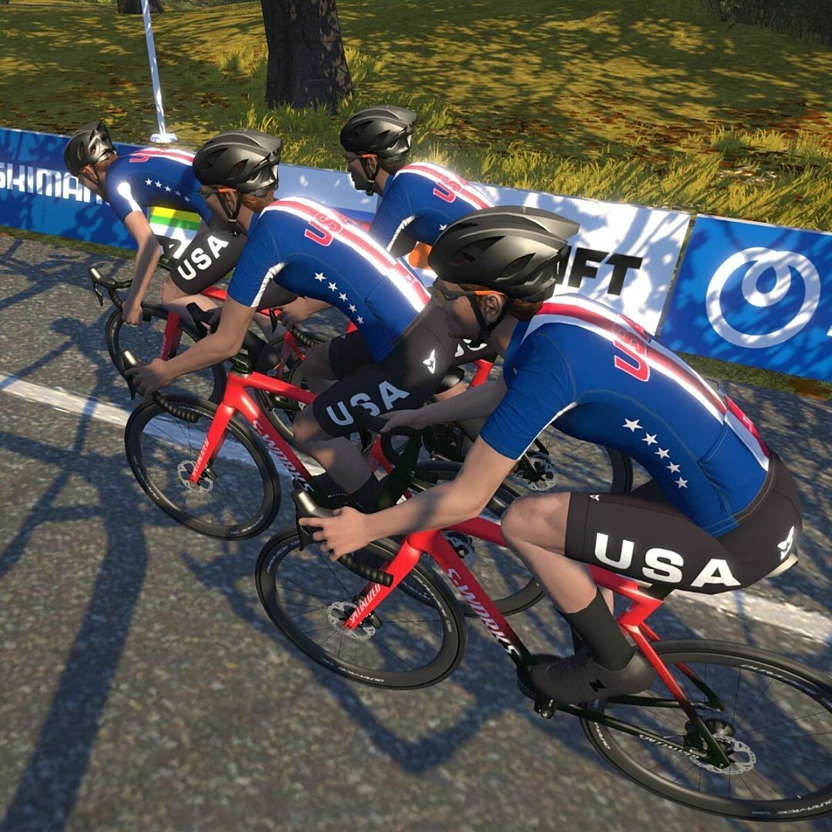 ESports race, showing team USA going through a corner.
