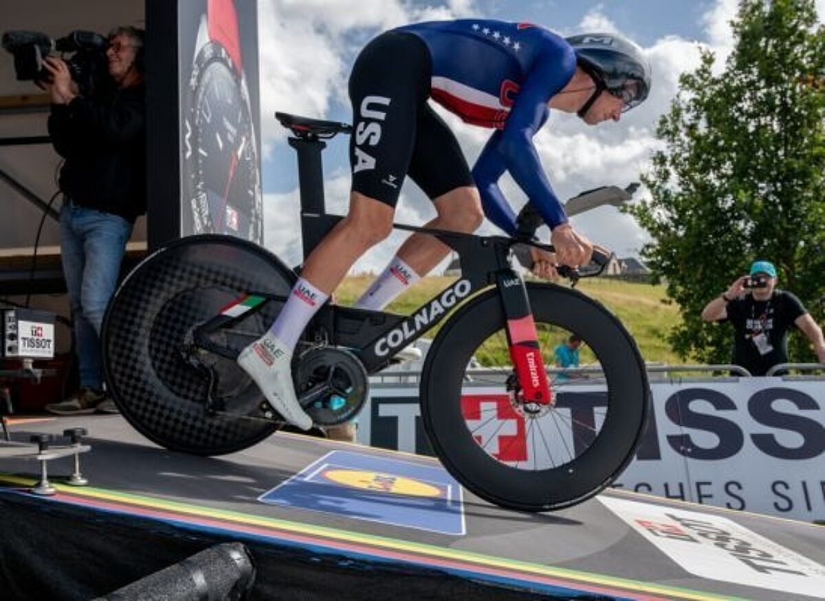 A cyclist beginning a time trial event, on an aerodynamic bike. Donate to USA Cycling | Support USA Cycling | USA Cycling Foundation. USA Cycling is a non-profit organization accepting tax-deductible donations.
